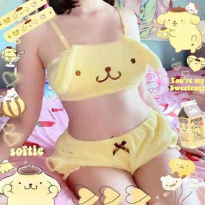 Cute Cartoon Sleepwear Set Sexy Camis Comfortable Plush Shorts Homewear Milk Silk Girls Underwear Suit Kawaii Pajamas Suit