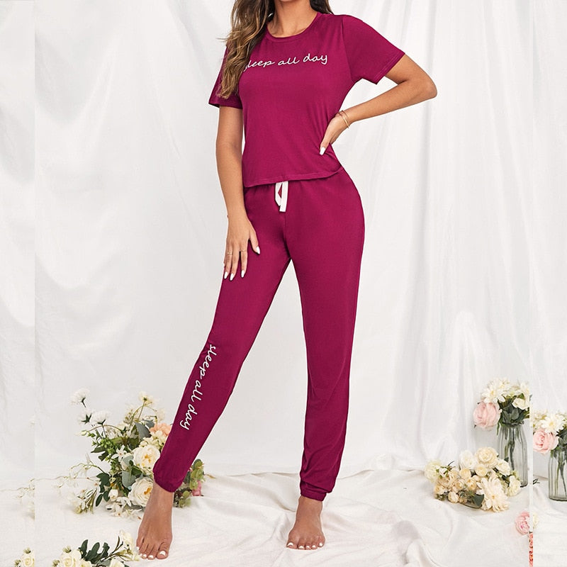 Autumn And Winter Women&#39;s Long Sleeve Pajamas Set Cute Love Print Top And Pants Pjs Lounge Sets Home Wear Set