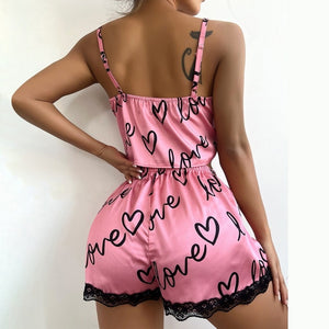 Sexy Floral Pajama Set Women&#39;s 2 Pieces Sleepwear Pyjamas Silk Satin Cami Top and Shorts Pajamas Summer Pajamas Set for Women