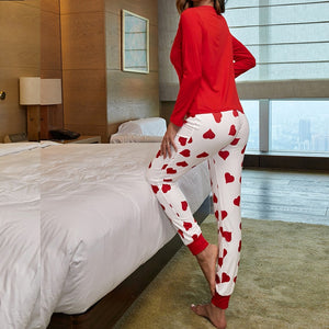 Autumn And Winter Women&#39;s Long Sleeve Pajamas Set Cute Love Print Top And Pants Pjs Lounge Sets Home Wear Set