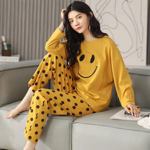 Spring and Autumn Cotton Pajamas Women&#39;s Long-sleeve Cute Plus Size Thin Two-piece Suit Womens Two Piece Sets Anime Pajamas