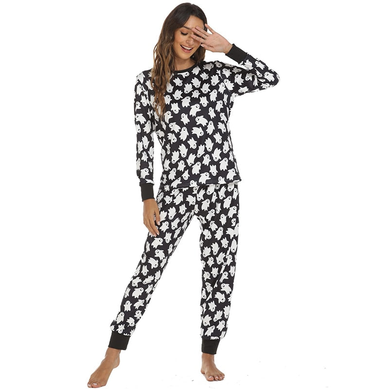 Autumn And Winter Women&#39;s Long Sleeve Pajamas Set Cute Love Print Top And Pants Pjs Lounge Sets Home Wear Set