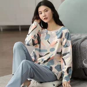 Spring and Autumn Cotton Pajamas Women&#39;s Long-sleeve Cute Plus Size Thin Two-piece Suit Womens Two Piece Sets Anime Pajamas