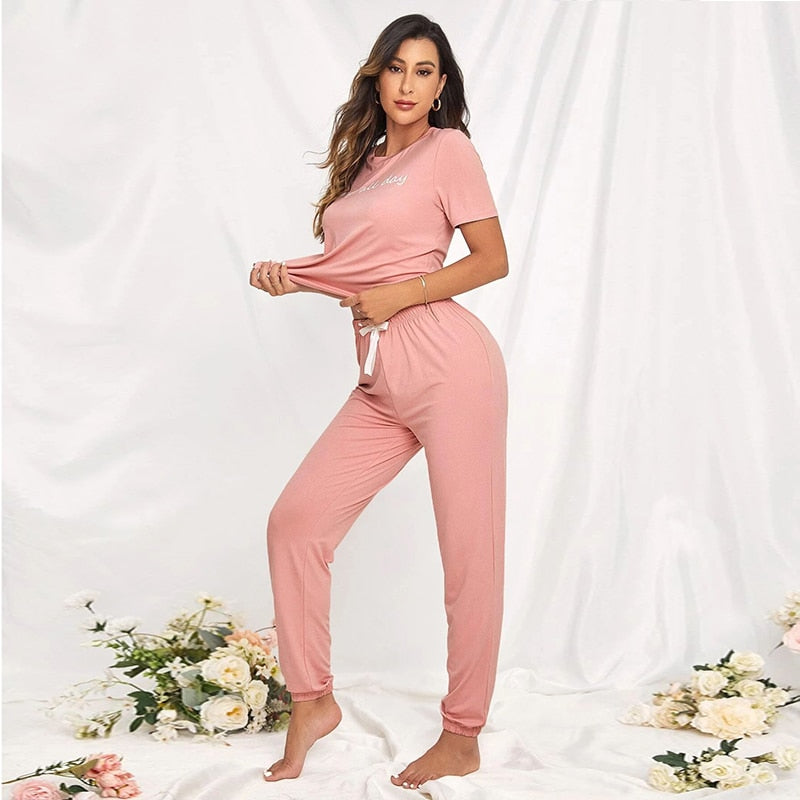 Autumn And Winter Women&#39;s Long Sleeve Pajamas Set Cute Love Print Top And Pants Pjs Lounge Sets Home Wear Set