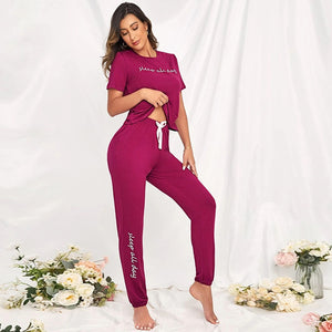 Autumn And Winter Women&#39;s Long Sleeve Pajamas Set Cute Love Print Top And Pants Pjs Lounge Sets Home Wear Set