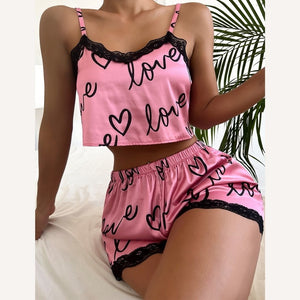 Sexy Floral Pajama Set Women&#39;s 2 Pieces Sleepwear Pyjamas Silk Satin Cami Top and Shorts Pajamas Summer Pajamas Set for Women