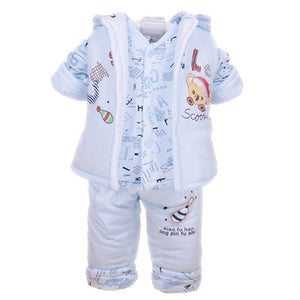 Baby Infant Kids 3 Pcs Set Fall Winter Little Boys & Girls Thick Cotton-Padded Vest Coat + Tops + Pants Suit Newborn Clothes X0