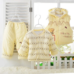 Baby Infant Kids 3 Pcs Set Fall Winter Little Boys & Girls Thick Cotton-Padded Vest Coat + Tops + Pants Suit Newborn Clothes X0