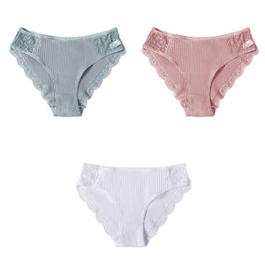 M-XXL 3PCS Cotton Underwear Women's Panties Set Comfort Underpants Floral Lace Briefs For Woman Sexy Low-Rise Pantys Intimates