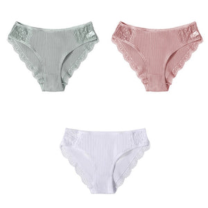 M-XXL 3PCS Cotton Underwear Women's Panties Set Comfort Underpants Floral Lace Briefs For Woman Sexy Low-Rise Pantys Intimates