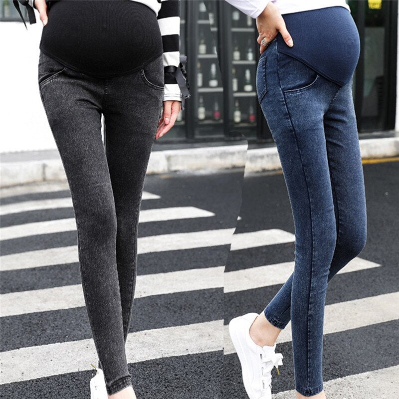 Maternity Pregnancy Skinny Trousers Jeans Pants Elastic Pregnant Women's Feet Stomach Lift Pants Stretch Denim Pants