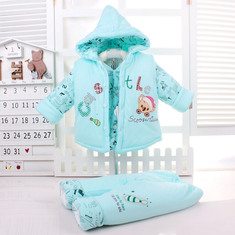 Baby Infant Kids 3 Pcs Set Fall Winter Little Boys & Girls Thick Cotton-Padded Vest Coat + Tops + Pants Suit Newborn Clothes X0