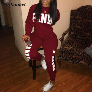 PINK Letter Print 2 Piece Set Women 2018 Long Sleeve Top And Pants Autumn Casual Tracksuit Sweat Suits 2 Piece Sweatshirt Outfit