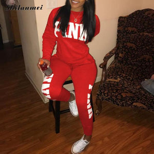 PINK Letter Print 2 Piece Set Women 2018 Long Sleeve Top And Pants Autumn Casual Tracksuit Sweat Suits 2 Piece Sweatshirt Outfit