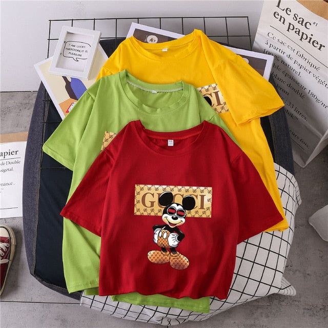 S-3XL Plus Size 22 Colors Summer T Shirt Women Fashion Print Cartoon Mouse Harajuku Female T-Shirts 2020 New Casual TShirt Tops