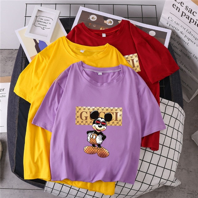 S-3XL Plus Size 22 Colors Summer T Shirt Women Fashion Print Cartoon Mouse Harajuku Female T-Shirts 2020 New Casual TShirt Tops