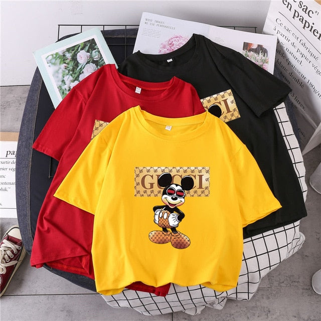 S-3XL Plus Size 22 Colors Summer T Shirt Women Fashion Print Cartoon Mouse Harajuku Female T-Shirts 2020 New Casual TShirt Tops