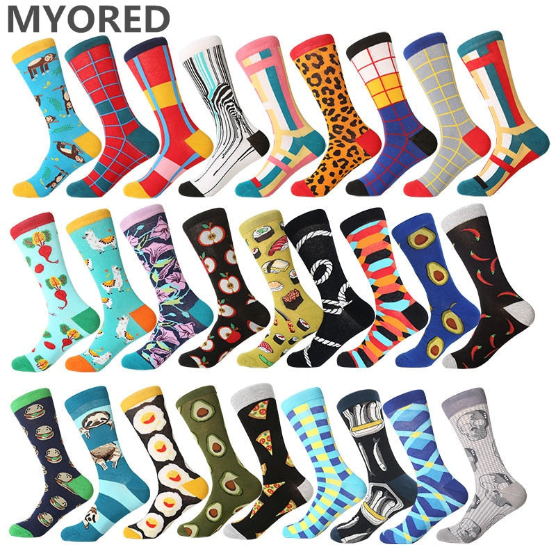 MYORED 2019 date men dress color comfortable pair roller skateboard for causal reason funny wedding socks socks shark geometry