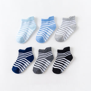 6 Pairs/lot 0 to 6 Yrs Cotton Children's Anti-slip Boat Socks For Boys Girl Low Cut Floor Kid Sock With Rubber Grips Four Season