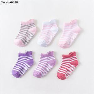 6 Pairs/lot 0 to 6 Yrs Cotton Children's Anti-slip Boat Socks For Boys Girl Low Cut Floor Kid Sock With Rubber Grips Four Season