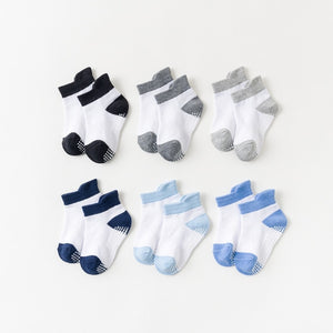 6 Pairs/lot 0 to 6 Yrs Cotton Children's Anti-slip Boat Socks For Boys Girl Low Cut Floor Kid Sock With Rubber Grips Four Season