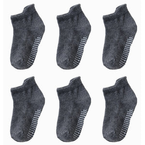 6 Pairs/lot 0 to 6 Yrs Cotton Children's Anti-slip Boat Socks For Boys Girl Low Cut Floor Kid Sock With Rubber Grips Four Season