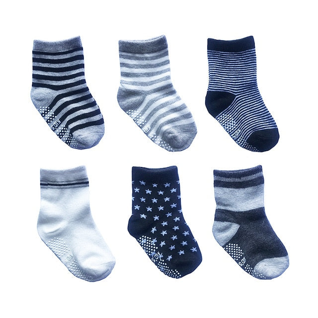 6 Pairs/lot 0 to 6 Yrs Cotton Children's Anti-slip Boat Socks For Boys Girl Low Cut Floor Kid Sock With Rubber Grips Four Season