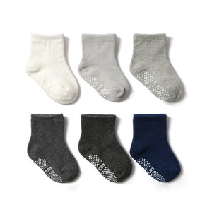 6 Pairs/lot 0 to 6 Yrs Cotton Children's Anti-slip Boat Socks For Boys Girl Low Cut Floor Kid Sock With Rubber Grips Four Season