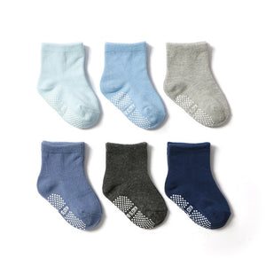 6 Pairs/lot 0 to 6 Yrs Cotton Children's Anti-slip Boat Socks For Boys Girl Low Cut Floor Kid Sock With Rubber Grips Four Season