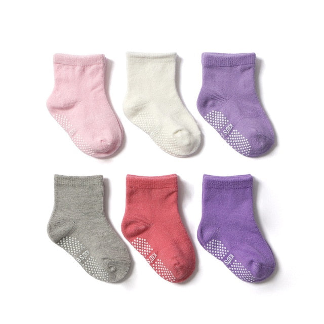 6 Pairs/lot 0 to 6 Yrs Cotton Children's Anti-slip Boat Socks For Boys Girl Low Cut Floor Kid Sock With Rubber Grips Four Season