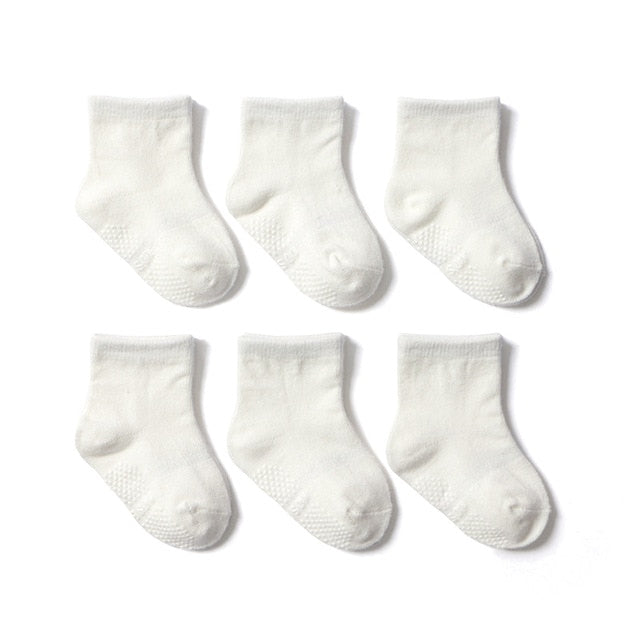 6 Pairs/lot 0 to 6 Yrs Cotton Children's Anti-slip Boat Socks For Boys Girl Low Cut Floor Kid Sock With Rubber Grips Four Season