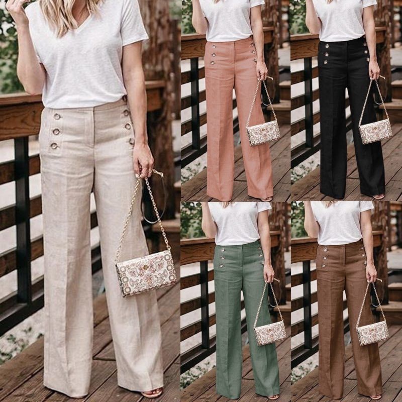 Plus Size 3XL 2019 Summer New Hot Cotton Linen Women Wide Legs Pants Solid Casual High Waist Button Trousers Female Loose Pants