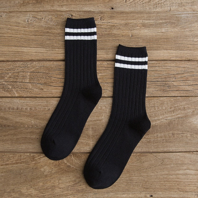 Japanese Loose Socks High School Girls Harajuku Socks Solid Colors Needles Knitting Striped Cotton Socks Women yellow blue black