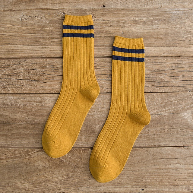 Japanese Loose Socks High School Girls Harajuku Socks Solid Colors Needles Knitting Striped Cotton Socks Women yellow blue black