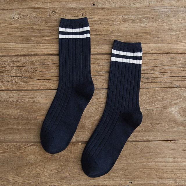 Japanese Loose Socks High School Girls Harajuku Socks Solid Colors Needles Knitting Striped Cotton Socks Women yellow blue black