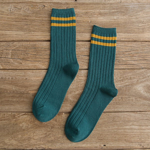 Japanese Loose Socks High School Girls Harajuku Socks Solid Colors Needles Knitting Striped Cotton Socks Women yellow blue black