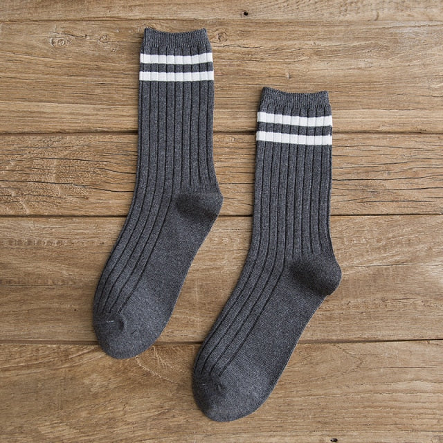 Japanese Loose Socks High School Girls Harajuku Socks Solid Colors Needles Knitting Striped Cotton Socks Women yellow blue black