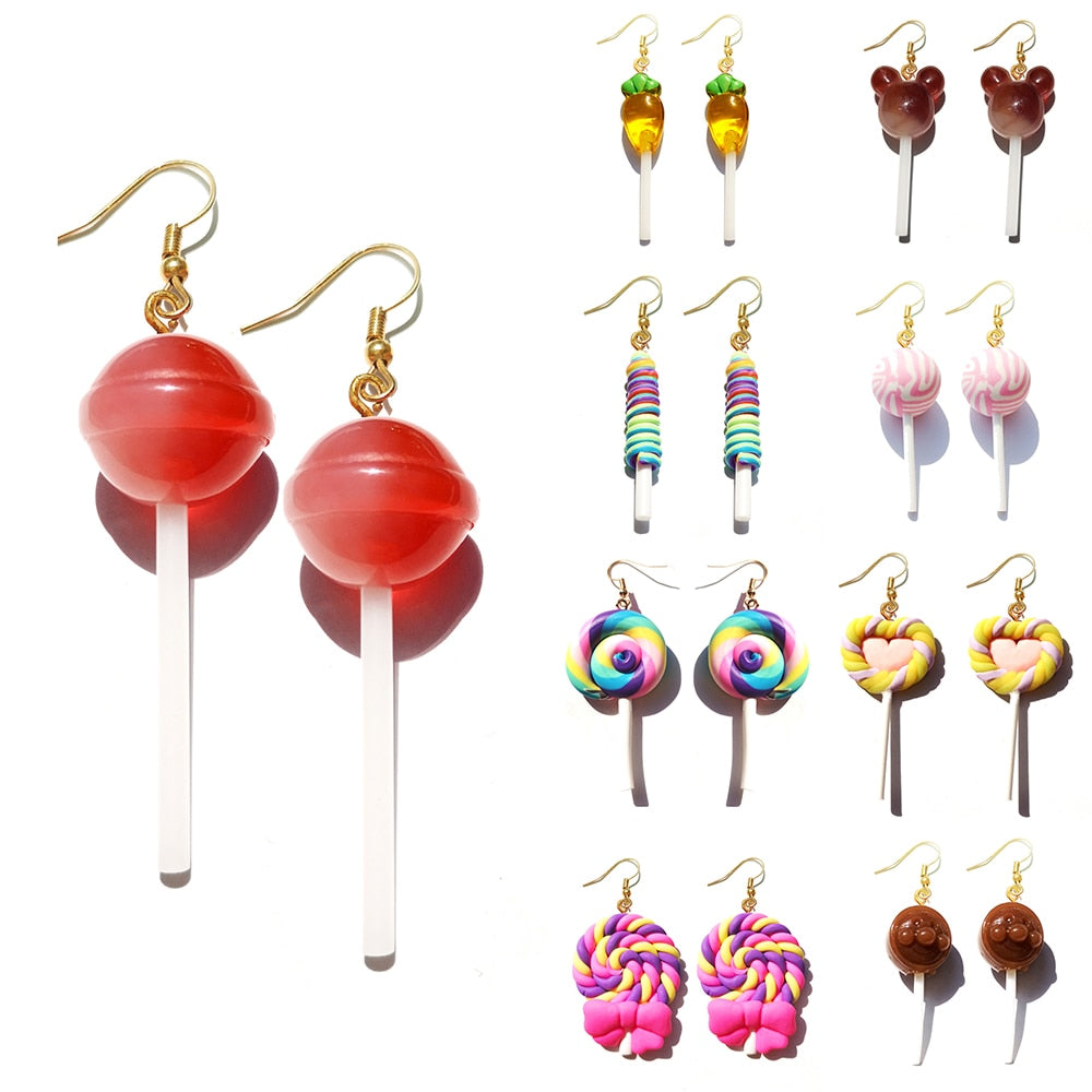 Earring For Women Resin Lollipop Drop Earrings Children Jewelry Custom Made Handmade Cute Girls Cotton Candy Gift