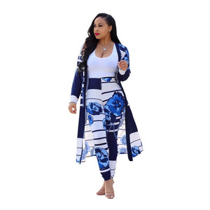 Summer 2 Piece Set Women Cardigan Long Trench Tops And Bodycon Pant Suit Casual Clothes Boho Sexy Two Piece Outfits 2021