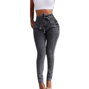 Fashion Belted High Waist Skinny Jeans Women Hot Plus Size Stretch Denim Long Pants Skinny Jeans Women Stretch Denim Long Pants