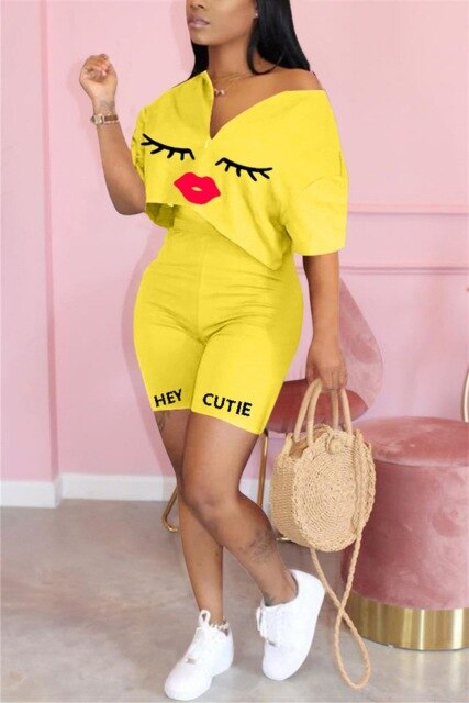 Casual 2 Piece Set Women Tracksuit Summer Outfits Loose Top Biker Shorts Sweat Suits Lounge Wear Two Piece Matching Sets