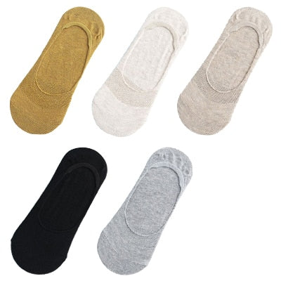 10 pieces = 5 pairs Women Cotton Invisible No show Socks non-slip Summer Solid Color Short Socks Fashion Ankle Thin Slipper Sock