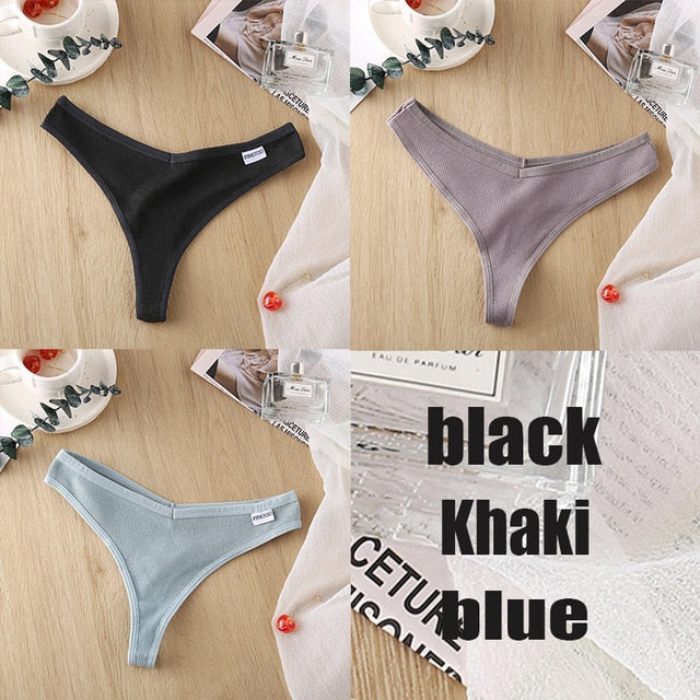 3PCS/Set Women's Panties G-string Thong Cotton Underwear Sexy Panties Female Underpants 6 Solid Color Pantys Intimates Lingerie