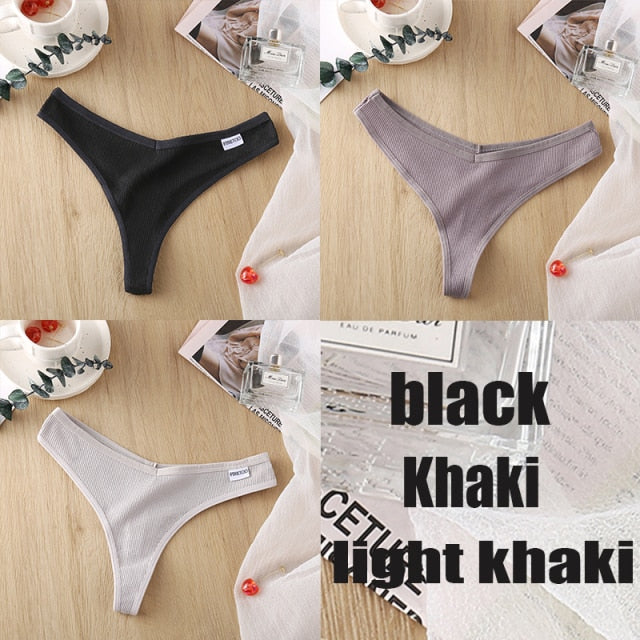 3PCS/Set Women's Panties G-string Thong Cotton Underwear Sexy Panties Female Underpants 6 Solid Color Pantys Intimates Lingerie