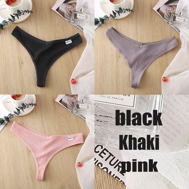 3PCS/Set Women's Panties G-string Thong Cotton Underwear Sexy Panties Female Underpants 6 Solid Color Pantys Intimates Lingerie