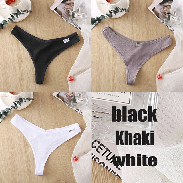 3PCS/Set Women's Panties G-string Thong Cotton Underwear Sexy Panties Female Underpants 6 Solid Color Pantys Intimates Lingerie