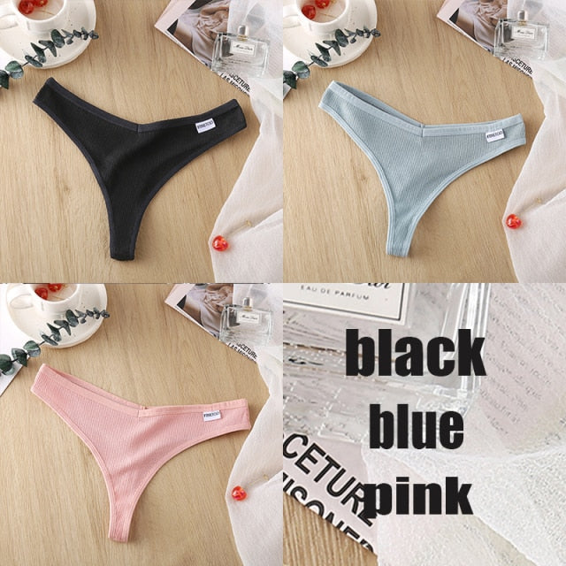 3PCS/Set Women's Panties G-string Thong Cotton Underwear Sexy Panties Female Underpants 6 Solid Color Pantys Intimates Lingerie