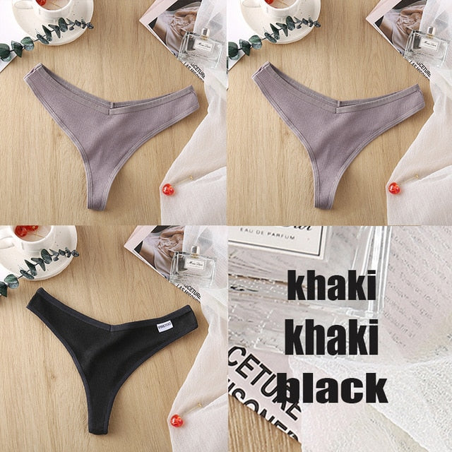 3PCS/Set Women's Panties G-string Thong Cotton Underwear Sexy Panties Female Underpants 6 Solid Color Pantys Intimates Lingerie