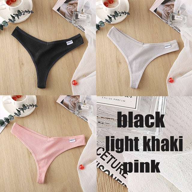 3PCS/Set Women's Panties G-string Thong Cotton Underwear Sexy Panties Female Underpants 6 Solid Color Pantys Intimates Lingerie