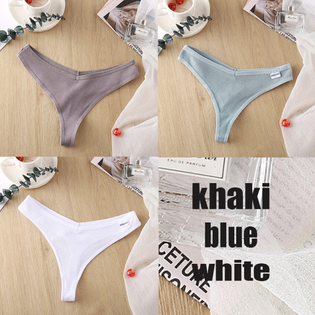 3PCS/Set Women's Panties G-string Thong Cotton Underwear Sexy Panties Female Underpants 6 Solid Color Pantys Intimates Lingerie